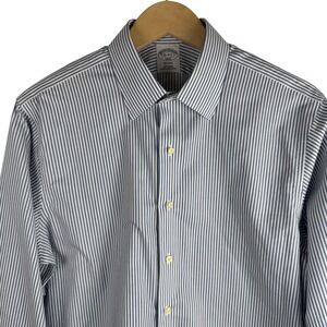 Brooks Brothers Regent Fit Blue Stripe Non Iron Cotton Dress Shirt Men 16 34/35